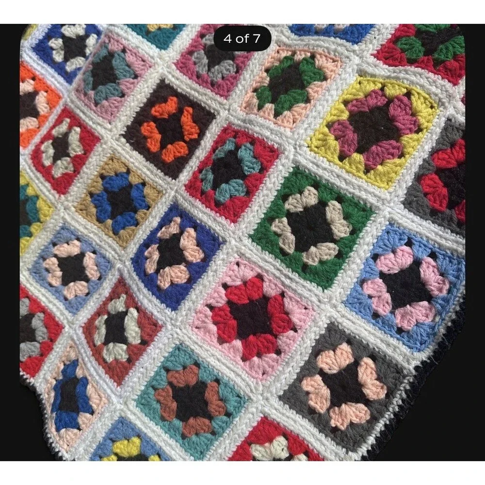 Handmade Crochet Granny Square Afghan Blanket Multicolor 45x60 Boho Throw